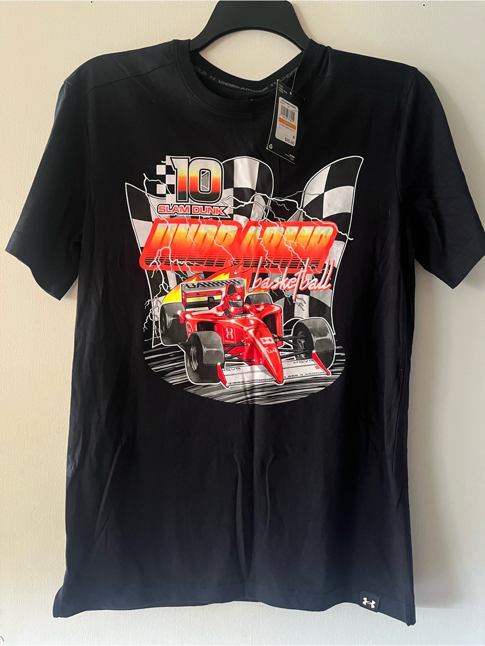 NWT UNDER ARMOIR black shirt basketball racing slam dunk men small
